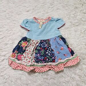 Matilda Jane Girl's Floral‎ Patchwork Cottagecore Country Girl Dress Sz 3-6 Mo